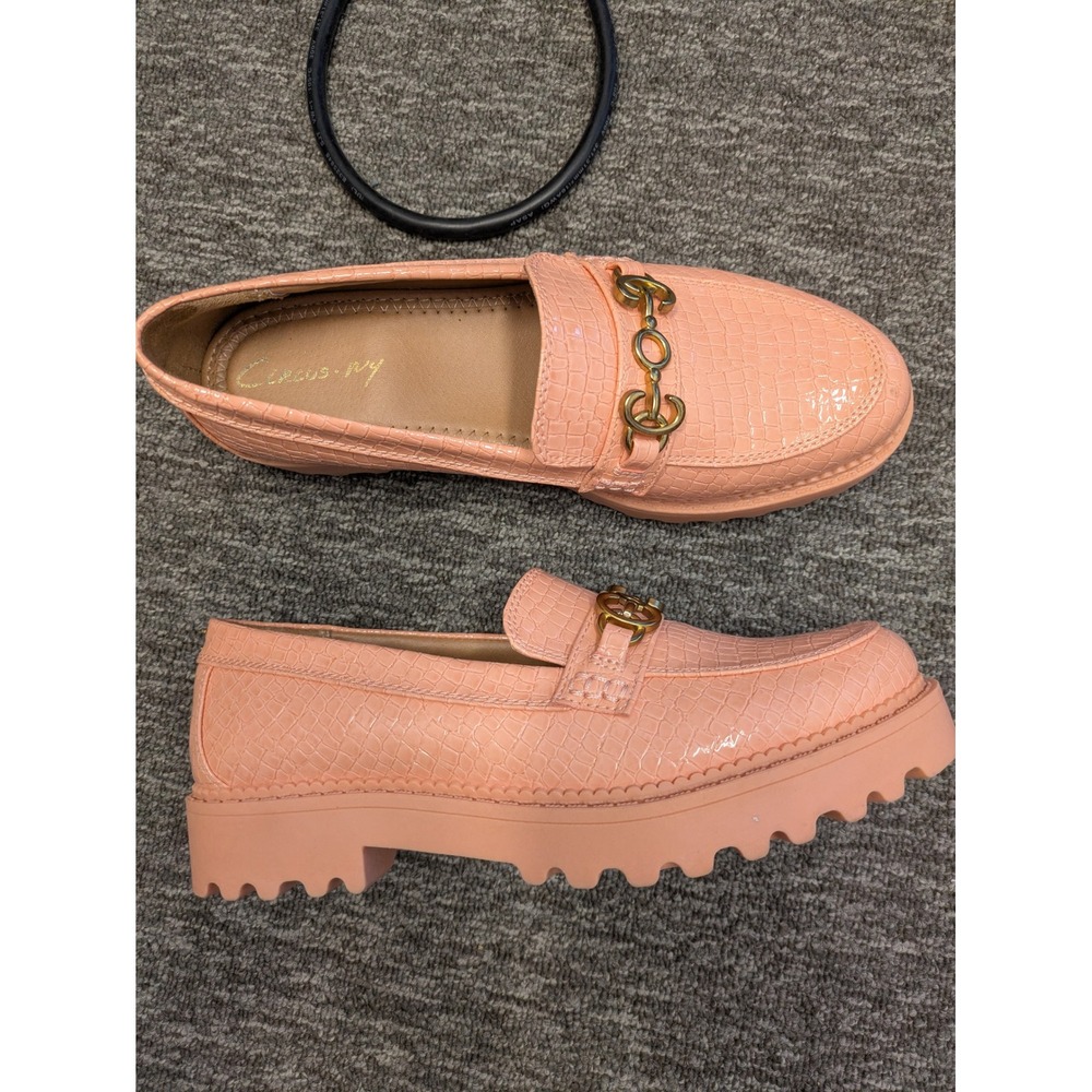 Circus NY‎ Sam Edelman Peach Croc Embossed Platform Loafers Womens 7.5